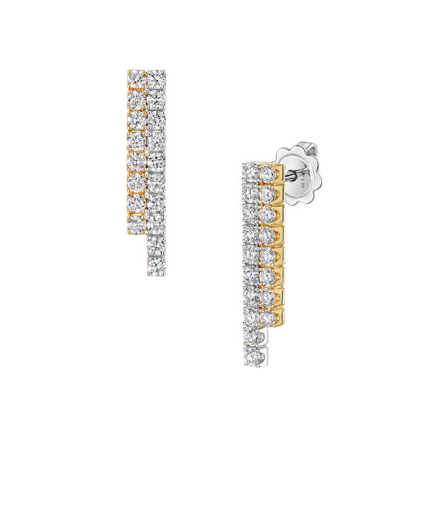 Two-Tone Gold & Diamond Bar Drop Earrings