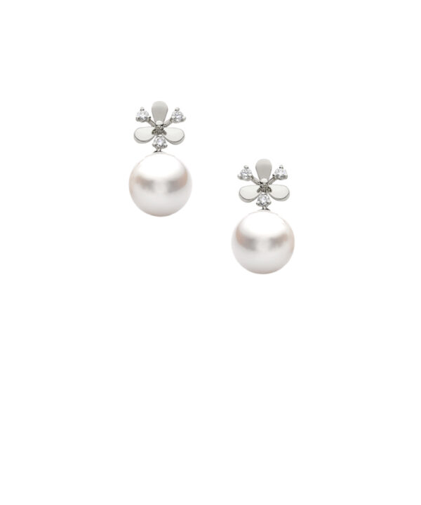 Akoya Pearl & Diamond Floral Earrings – 18ct White Gold