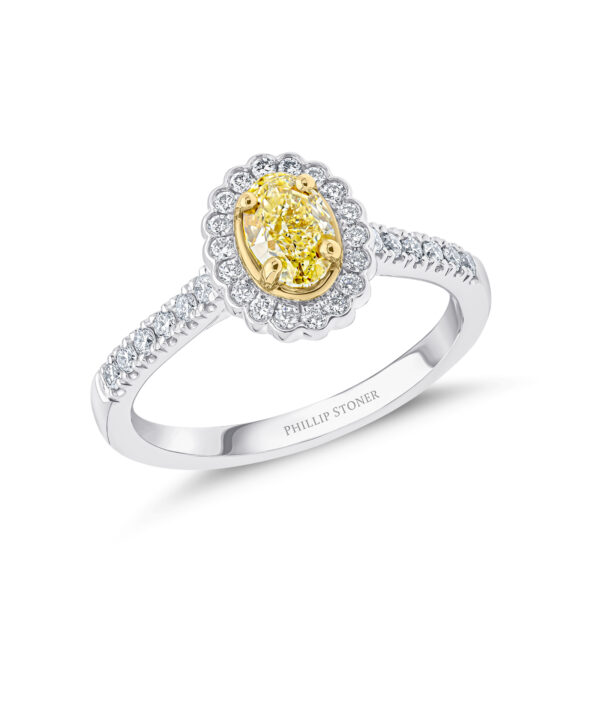 0.61ct Oval Cut Yellow Diamond Halo Ring