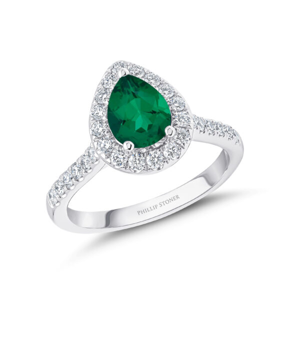 1ct Pear Emerald & Diamond Cluster Ring