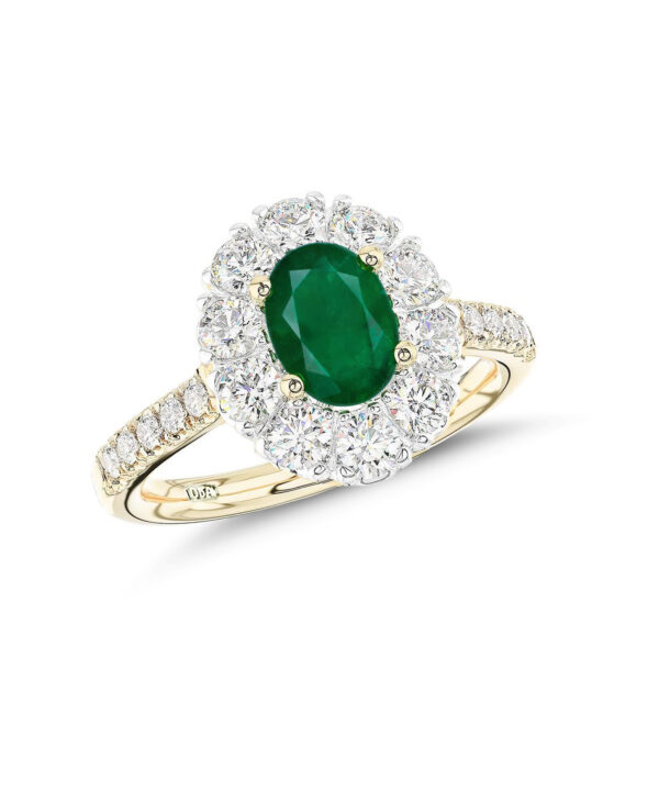 0.58ct Oval Cut Emerald & Diamond Cluster Ring