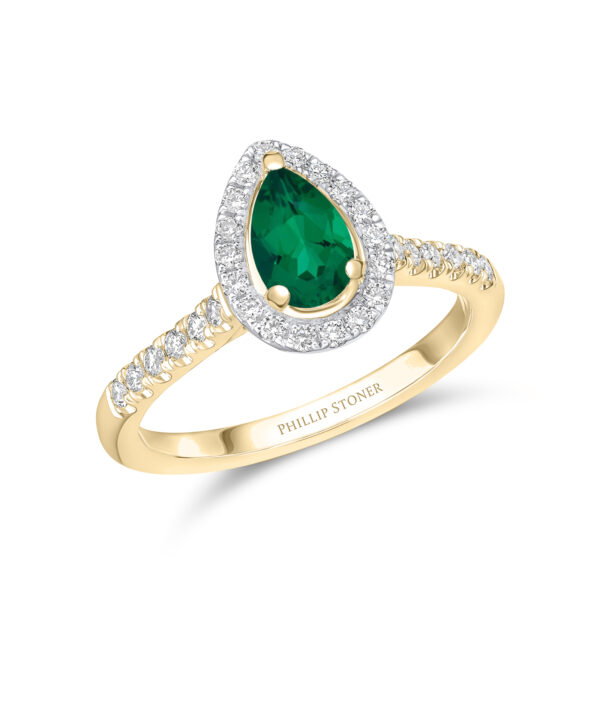 0.62ct Pear Cut Emerald & Diamond Cluster Ring