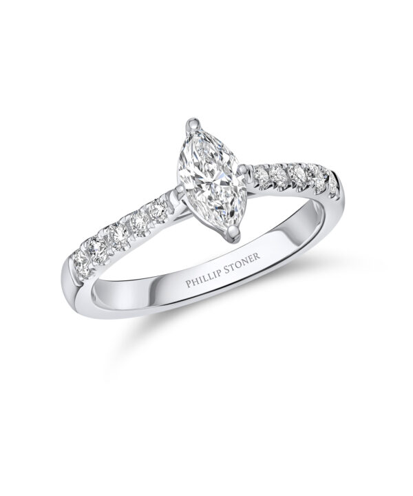 0.47ct D VS2 Marquise Cut Diamond Solitaire Ring