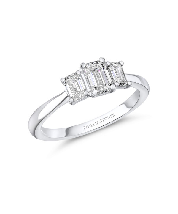 0.50ct F SI1 Emerald Cut Diamond Three Stone Ring