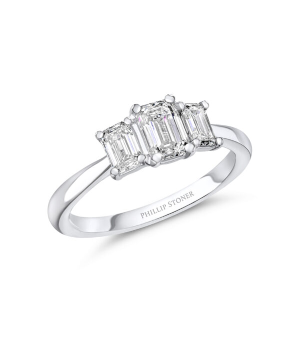 0.78ct G VS2 Emerald Cut Diamond Three Stone Ring