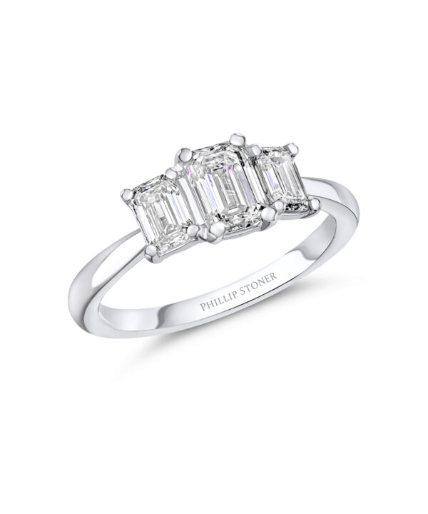 0.97ct G VS2 Emerald Cut Diamond Three Stone Ring