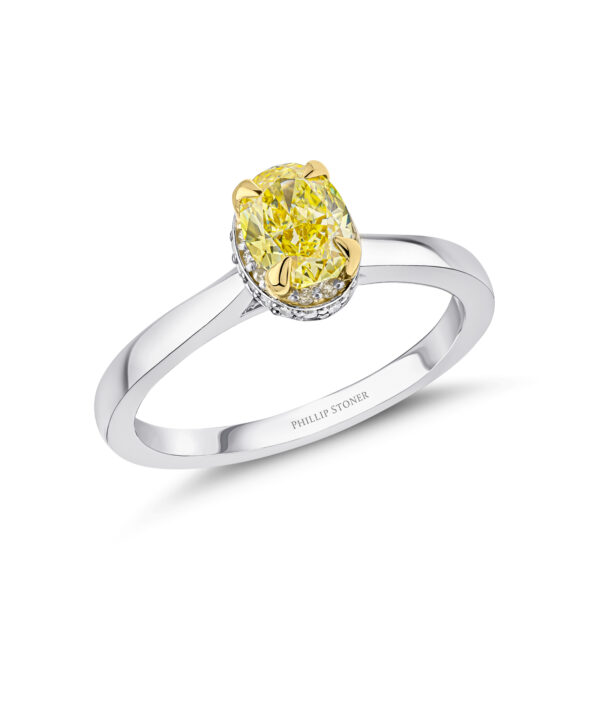 0.76ct Fancy Vivid Yellow Oval Cut Diamond Solitaire Ring