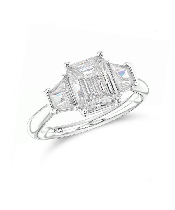 1.70ct F VS1 Emerald Cut Diamond Trilogy Ring