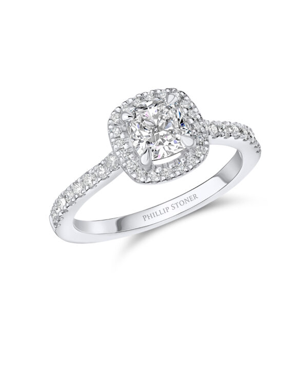 0.90ct F VS1 Cushion Diamond Thea Halo Ring