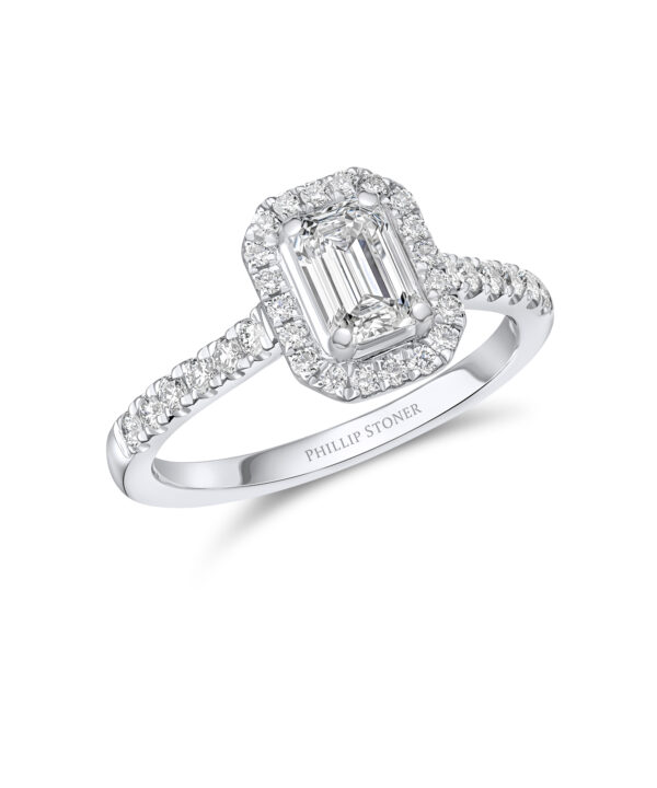 0.70ct G SI1 Emerald Cut Diamond Halo Ring