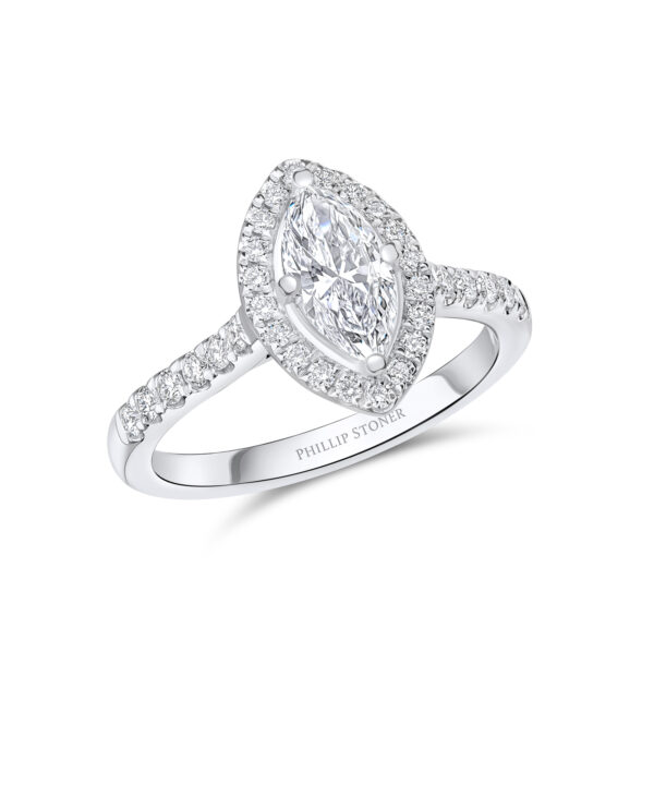 0.75ct G SI1 Marquise Cut Diamond Halo Ring