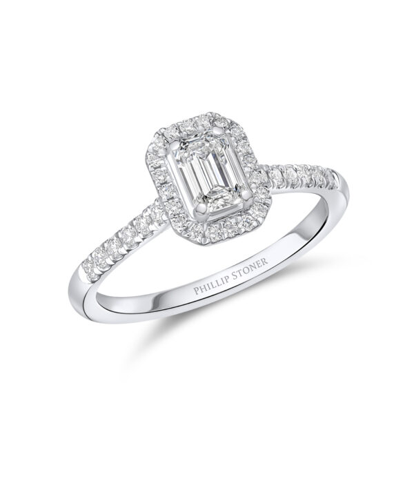 0.50ct F VS2 Emerald Cut Diamond Halo Ring