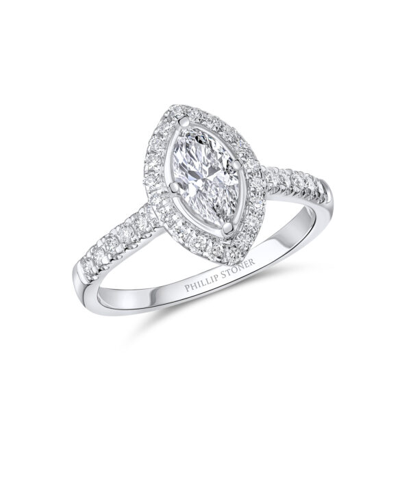 0.60ct E VS1 Marquise Cut Diamond Halo Ring