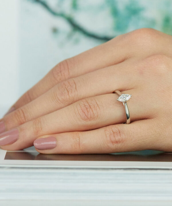 0.46ct E SI1 Marquise Cut Diamond Engagement Ring - Image 2