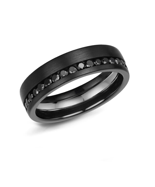 6mm Black Diamond Set Platinum & Zirconium Band